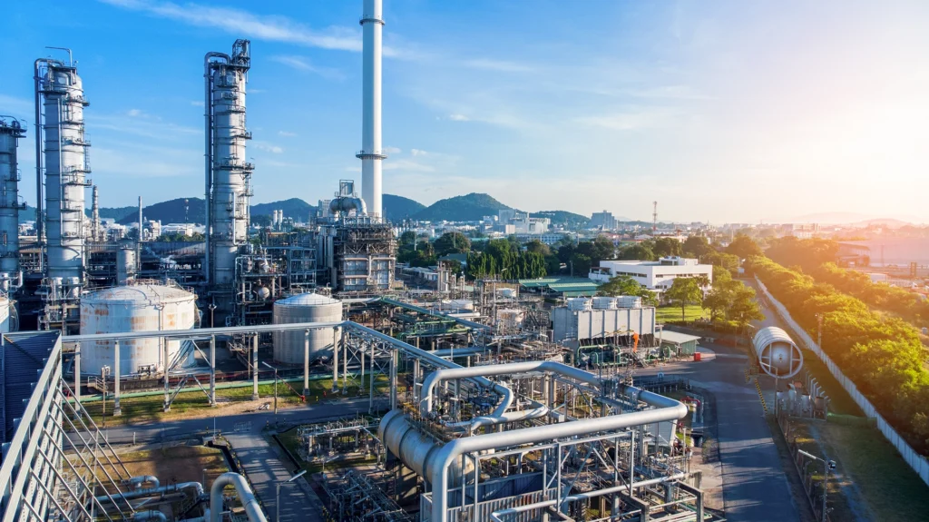 An oil refinery on a sunny day