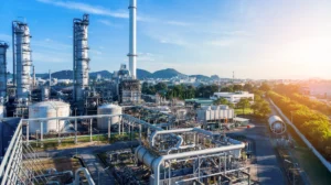 An oil refinery on a sunny day